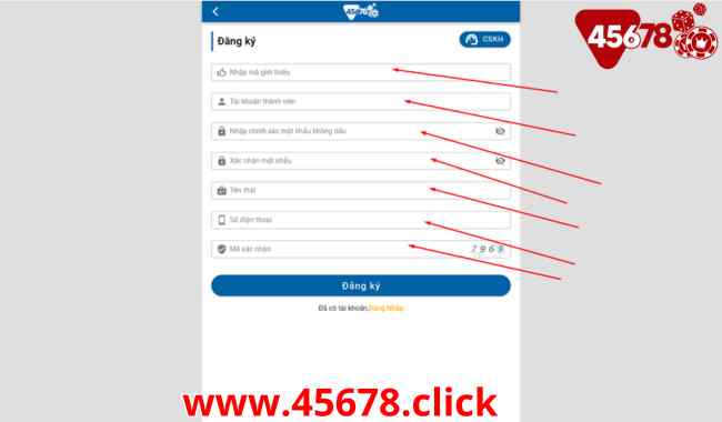  Hướng dẫn đăng ký tài khoản tại 45678